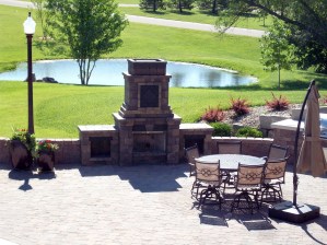 ks outdoor fireplace on paver patio